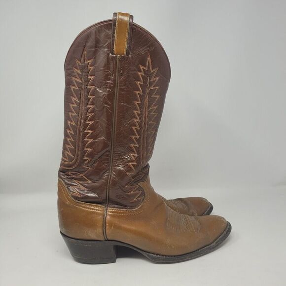 Vintage Tony Lama Boots Mens 8.5 Brown Leather Western Cowboy Rodeo - Picture 2 of 13